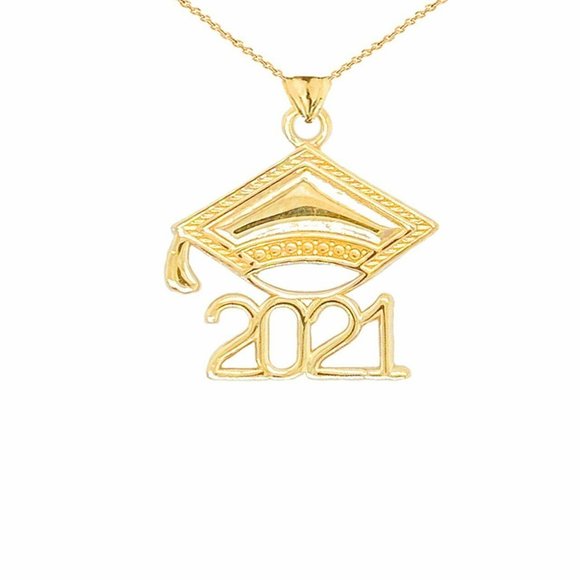 Solid Gold Class of 2021 Graduation Cap Necklace